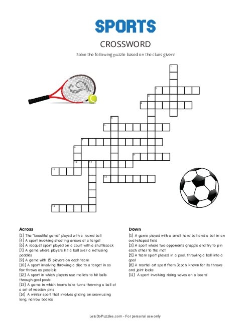Free Printable Sports Crossword Puzzle