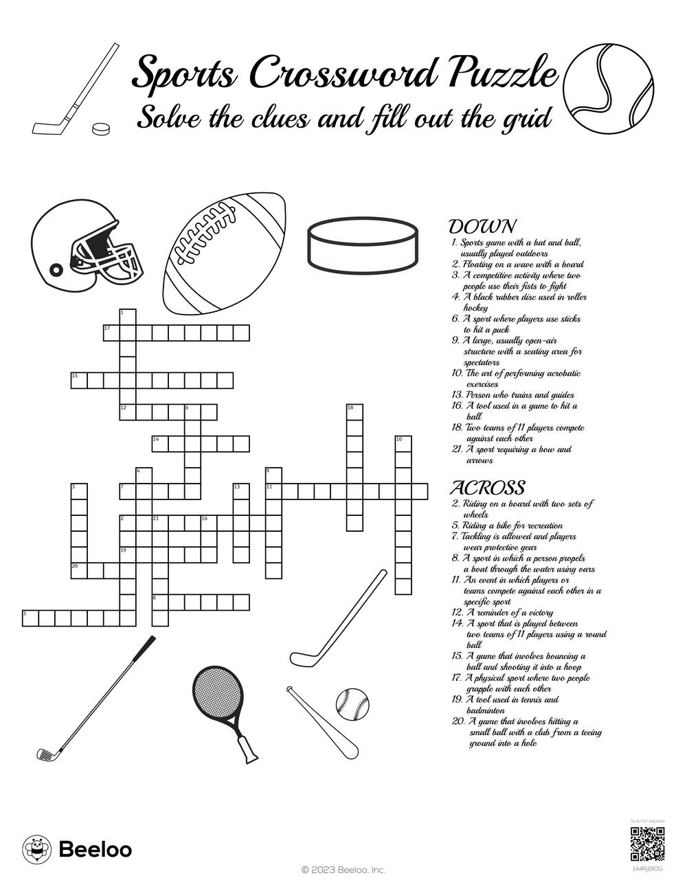 Free Printable Sports Crossword Puzzles FREE Printable A Z