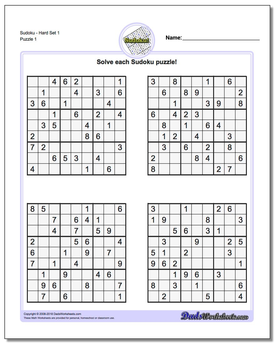 Free Printable Sudoku Puzzles Sudoku Printable Free Printable Hard 