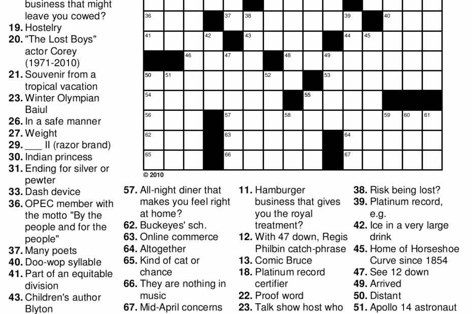 Free Printable Sunday Crossword Puzzles Free Printable