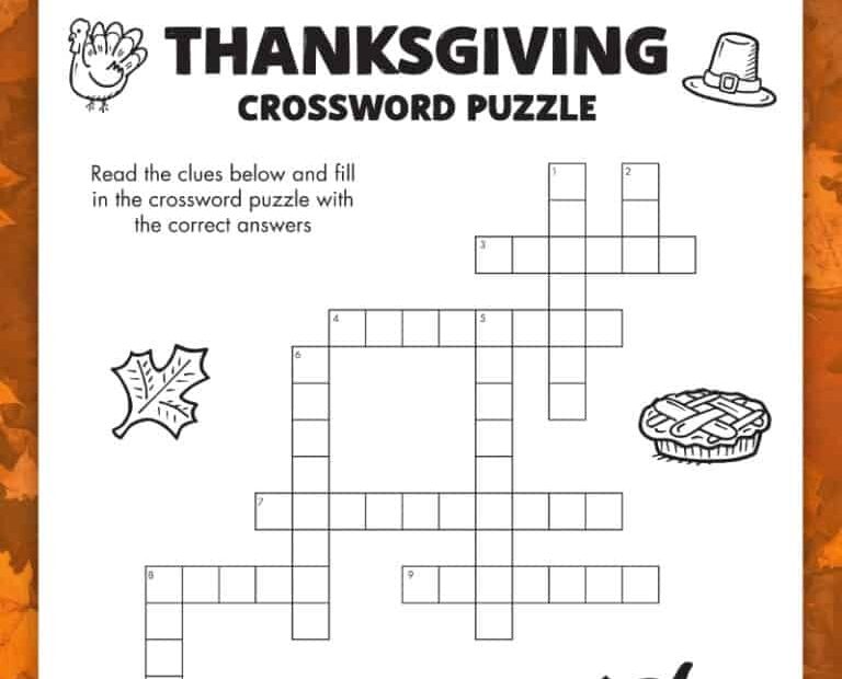 Free Printable Thanksgiving Crossword Puzzle Pjs And Paint