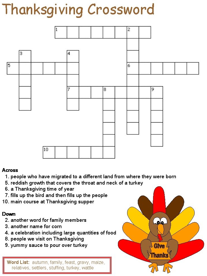 Free Printable Thanksgiving Crossword Puzzles