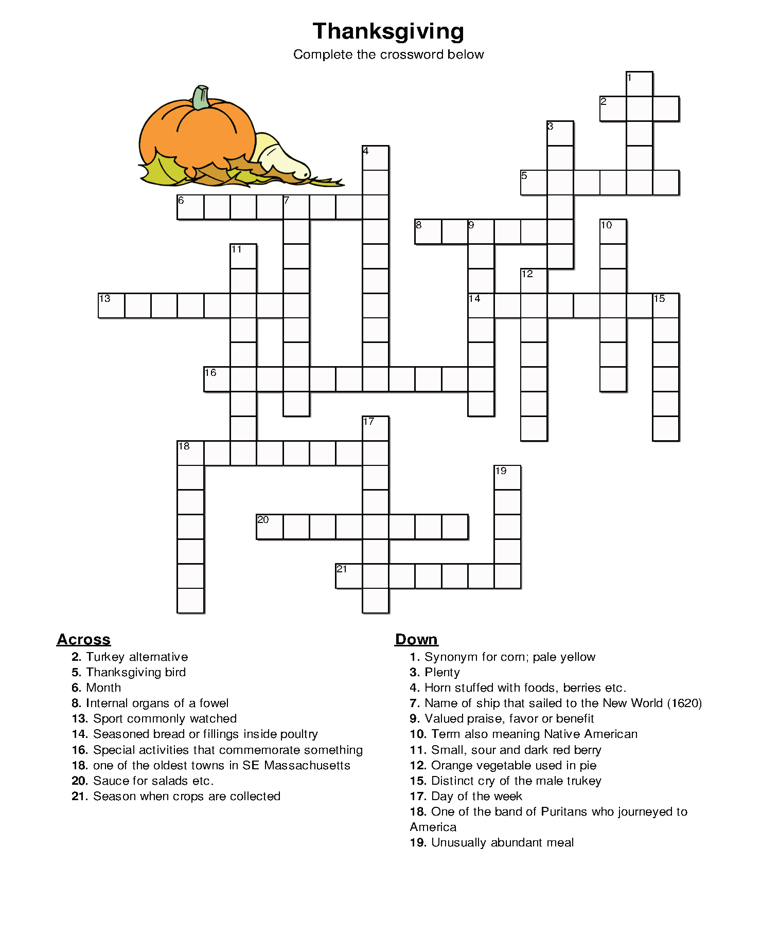 Free Printable Thanksgiving Crossword Puzzles Printable Crossword 