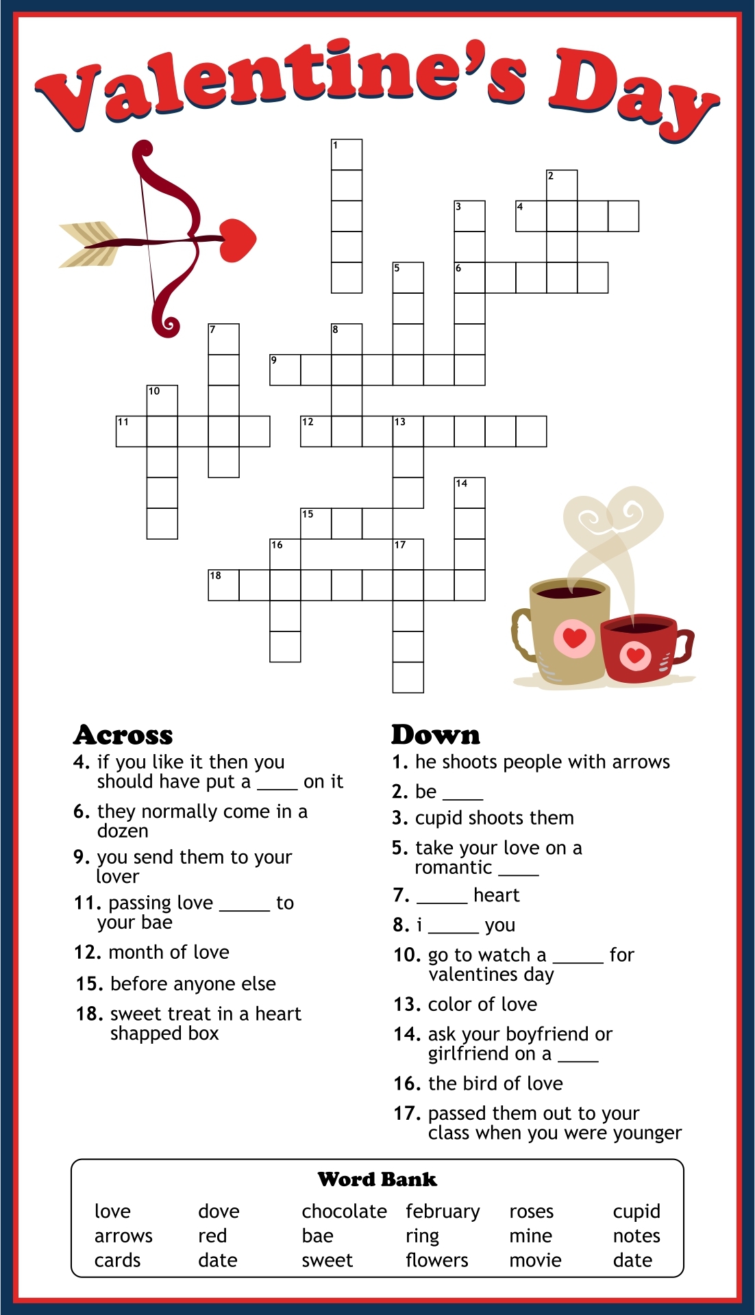 Free Printable Valentine Crossword Puzzles Printable Printable New 