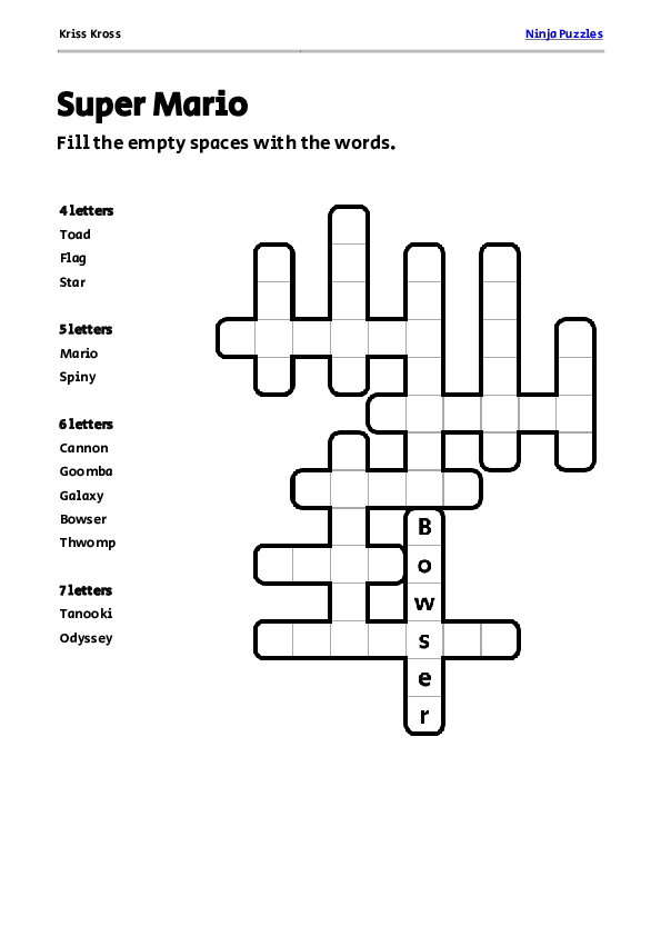Free Super Mario Kriss Kross Puzzle Free Printable PDF