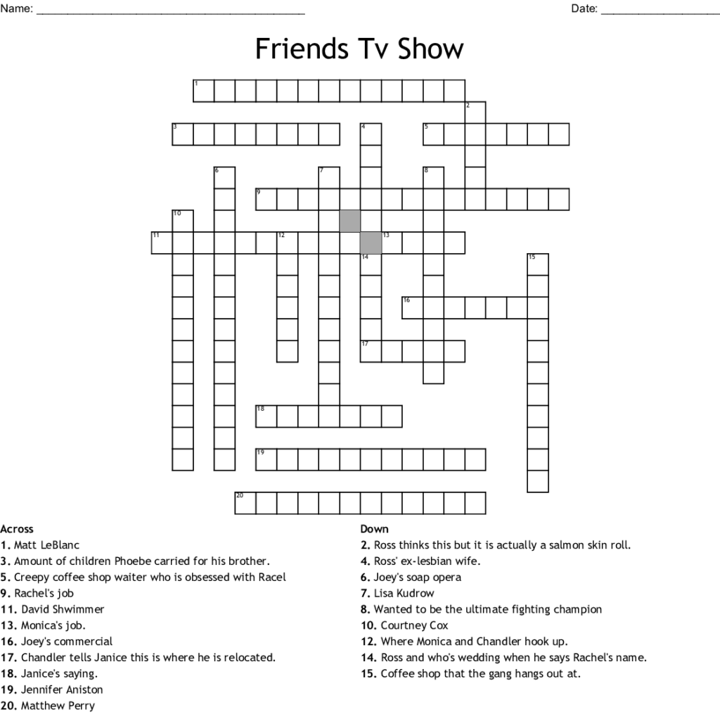 Friends Tv Show Crossword WordMint Sally Crossword Puzzles