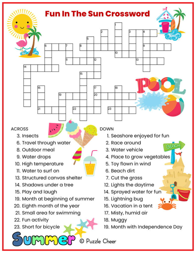 Fun In The Sun Crossword Puzzle Puzzle Cheer Fun In The Sun Crossword Puzzle Puzzle Cheer