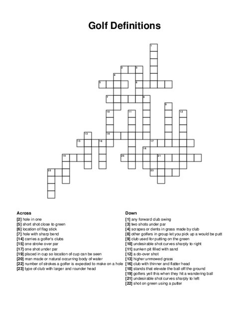 Golf Definitions Crossword Puzzle