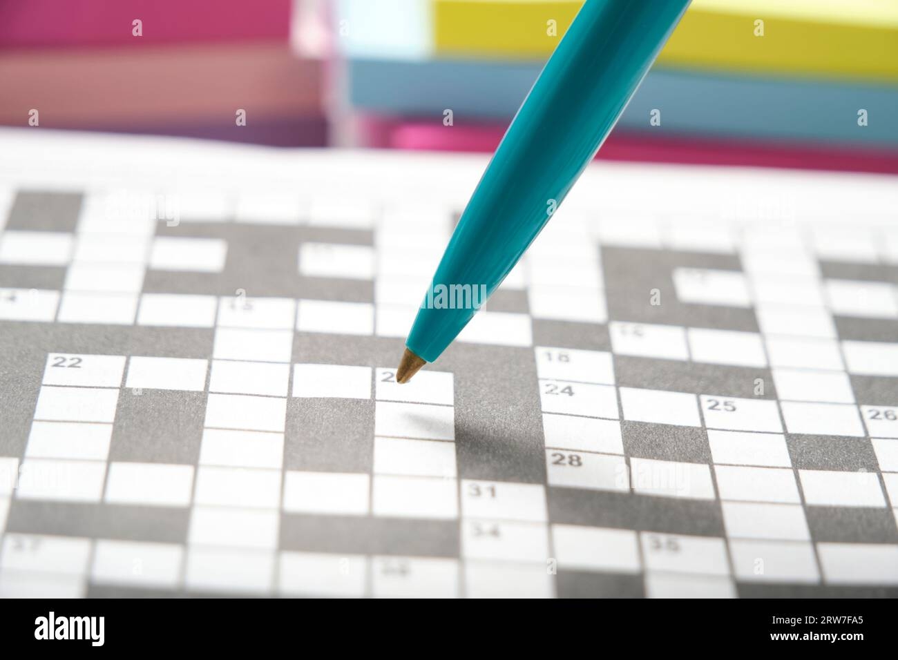 Green Ballpoint Pen Background Crossword Puzzle Sheet Stock Photo Alamy