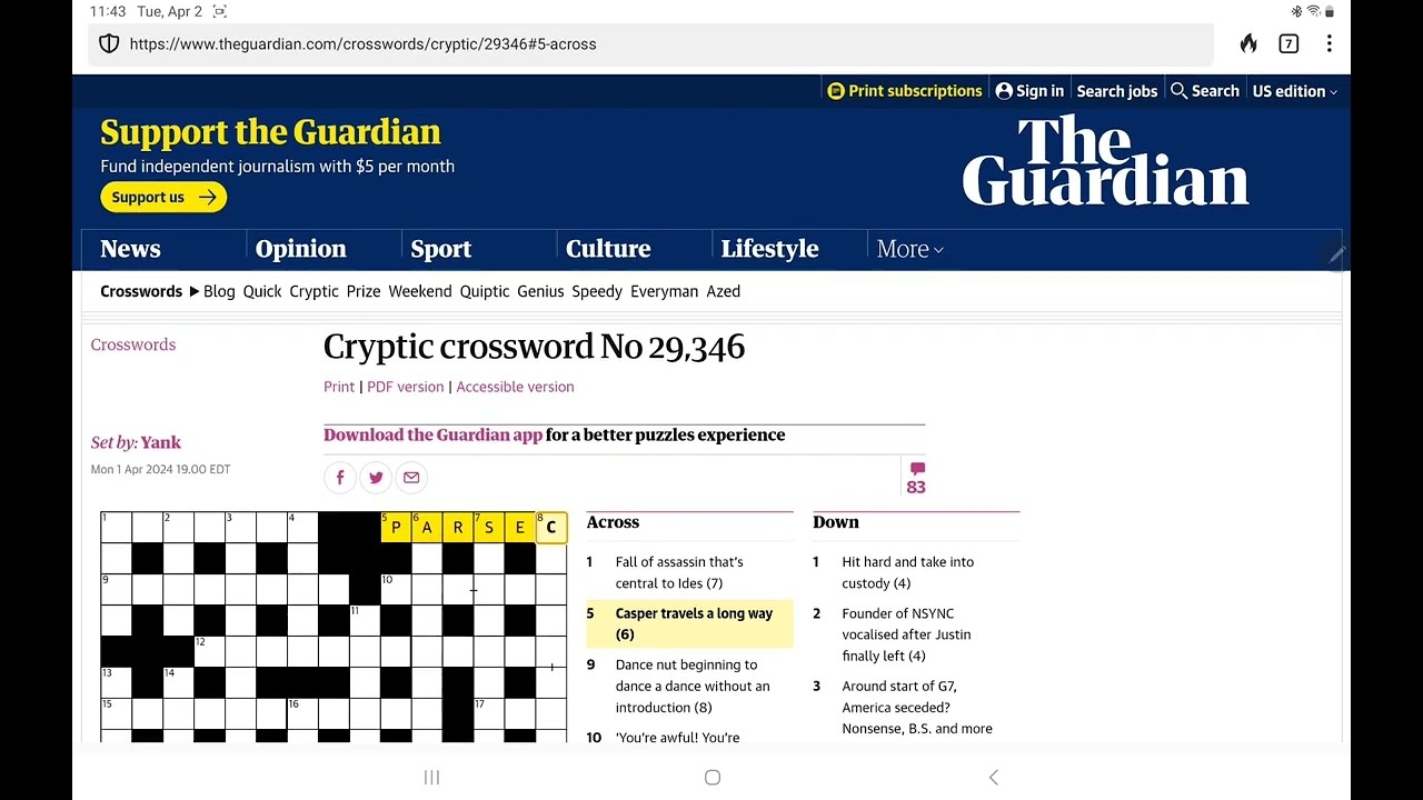 Guardian Cryptic Crossword Tuesday 2 April 2024 Go IT