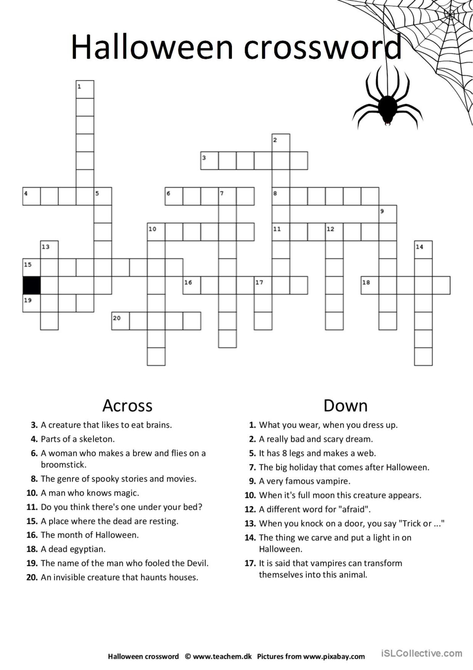 Halloween Crossword Crossword English ESL Worksheets Pdf Doc