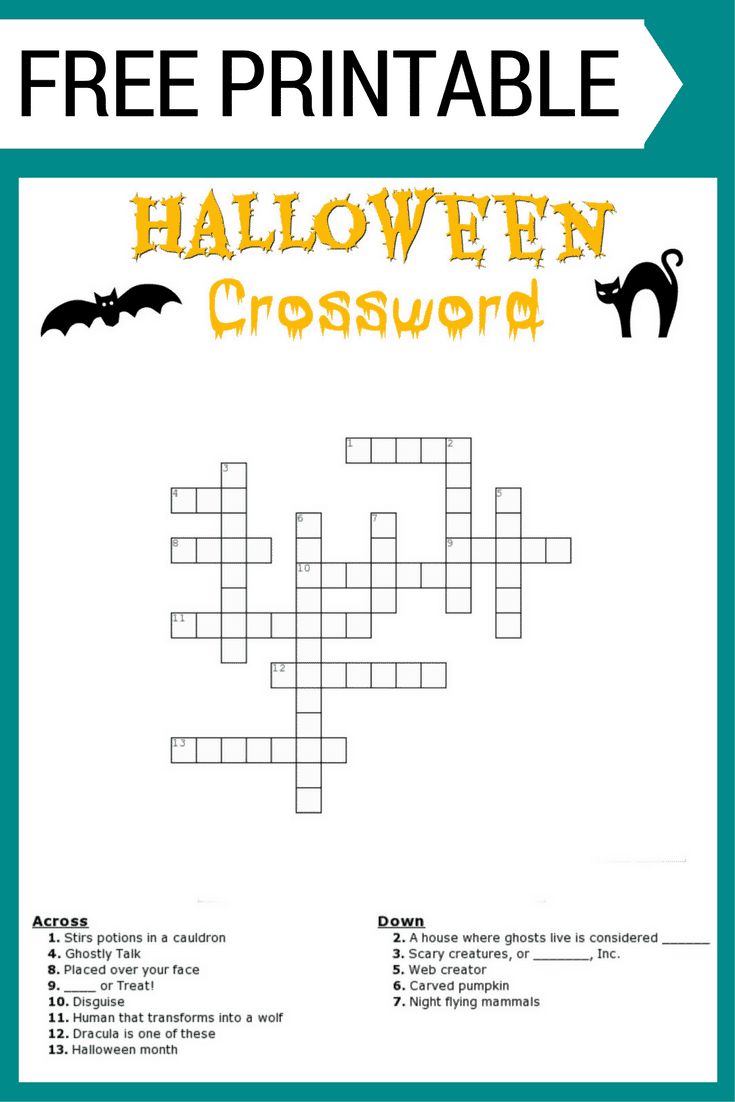 Halloween Crossword Puzzle FREE Printable With Or Without Word Bank 