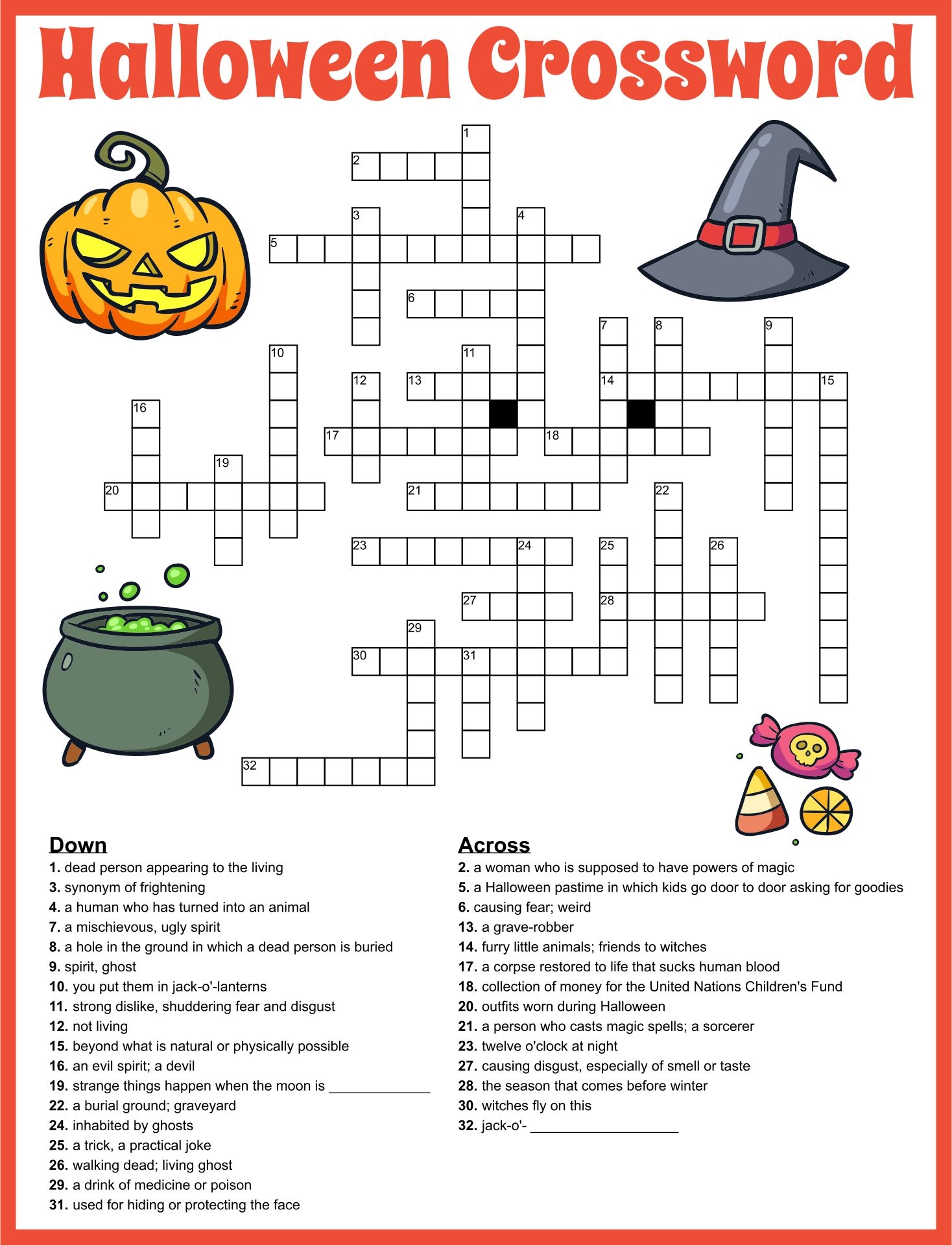 Halloween Printable Crossword Puzzles Free Printable Templates