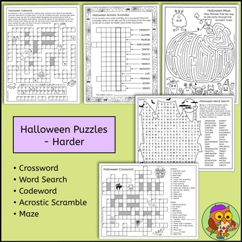 Halloween Puzzles Bundle Halloween Crosswords Word Searches And More