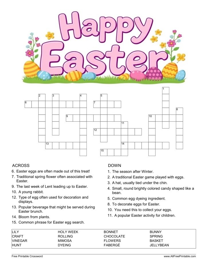 Happy Easter Crossword Free Printable