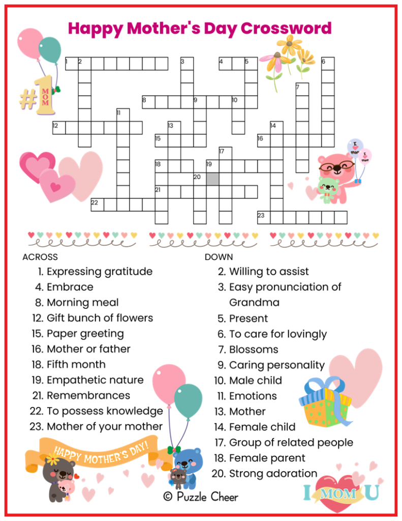 Happy Mother 39 s Day Crossword Puzzle Puzzle Cheer