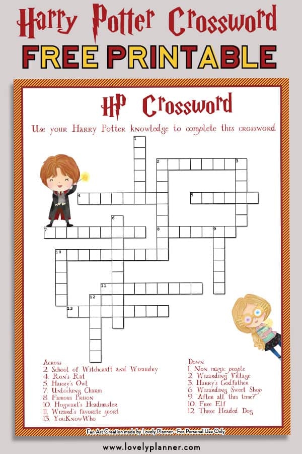 Harry Potter Printable Crossword Printable Word Searches