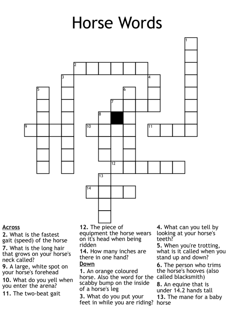 Horse Crossword Puzzle Printable Free Crossword Puzzles Printable