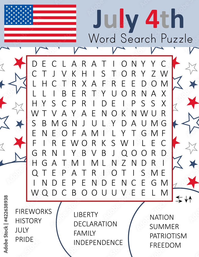 Independence Day 4th July Word Search Puzzle For Learning 