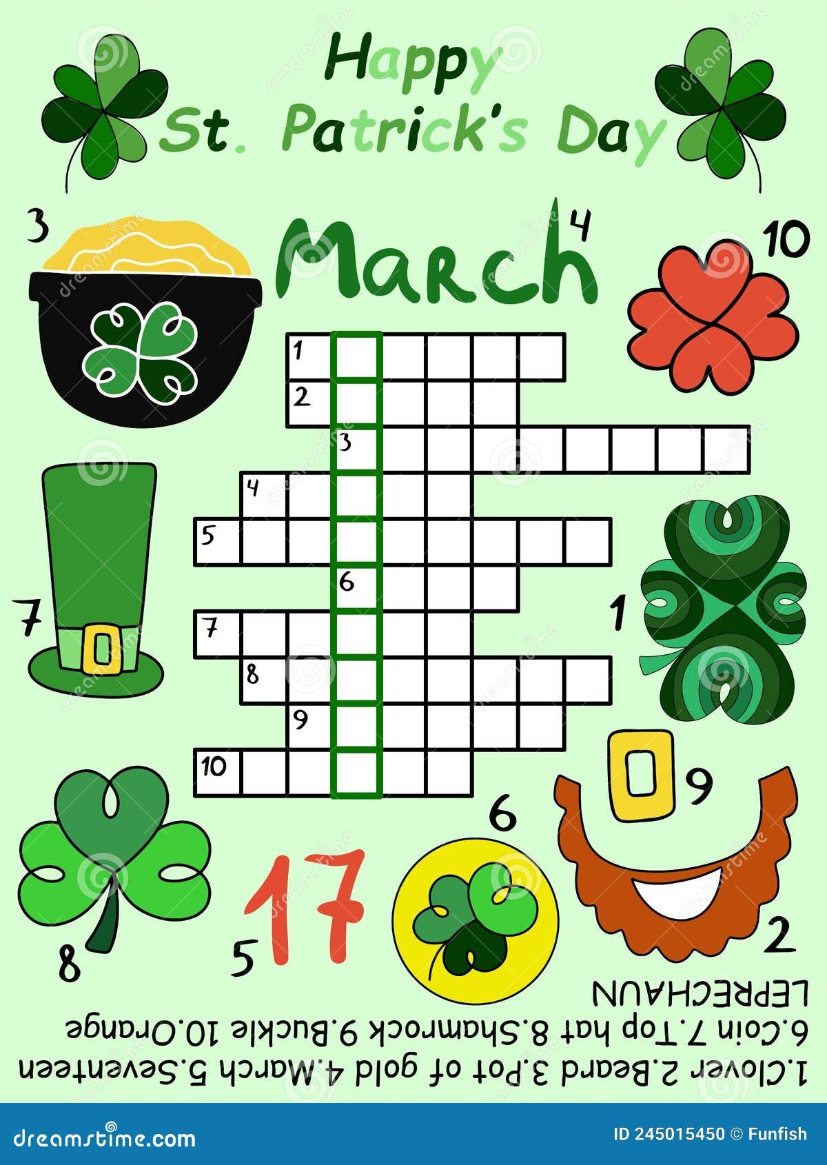 Irish themed Hand drawn Cartoon Crossword For Children Vector 