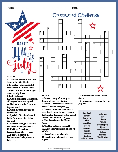 July Fourth Crossword