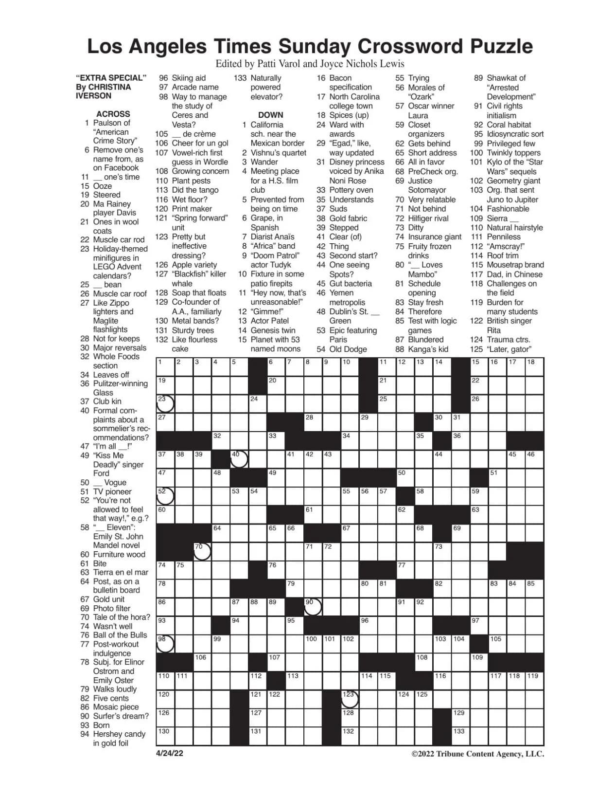 LA Crossword Puzzle Printable Printable JD