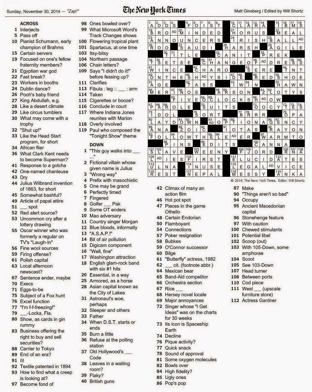 La Times Printable Crossword 2014 Printable Crossword Puzzles Sally 