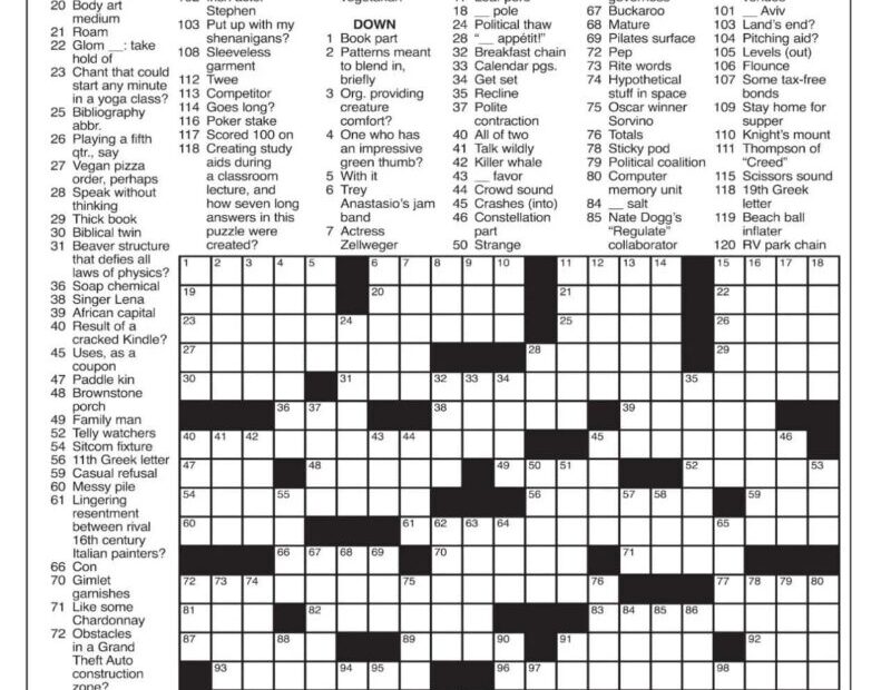 LA Times Sunday Crossword Puzzles Printable Printable JD