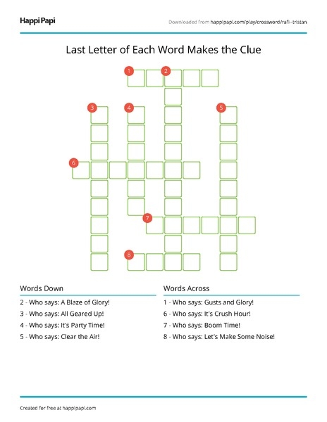 Last Letter Of Each Word Makes The Clue Free Crossword Puzzle
