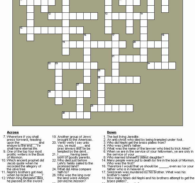 Lds Crossword Puzzles Printable Printable Crossword Puzzles Online