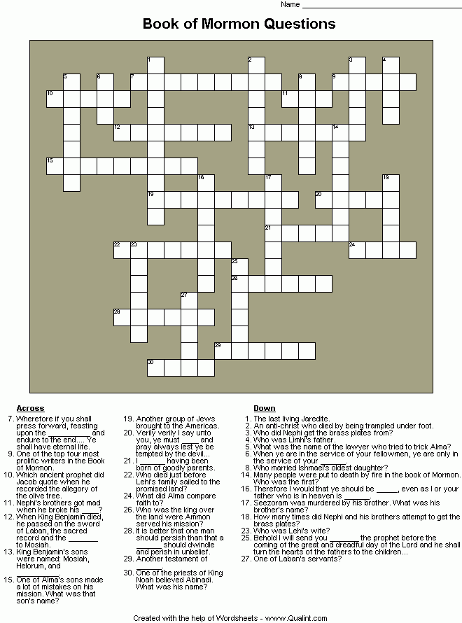 Lds Crossword Puzzles Printable Printable Crossword Puzzles Online