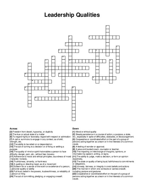 Leadership Qualities Crossword Puzzle