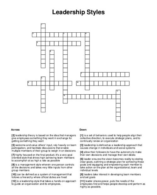 Leadership Styles Crossword Puzzle