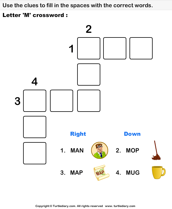 Letter M Crossword Worksheet Turtle Diary