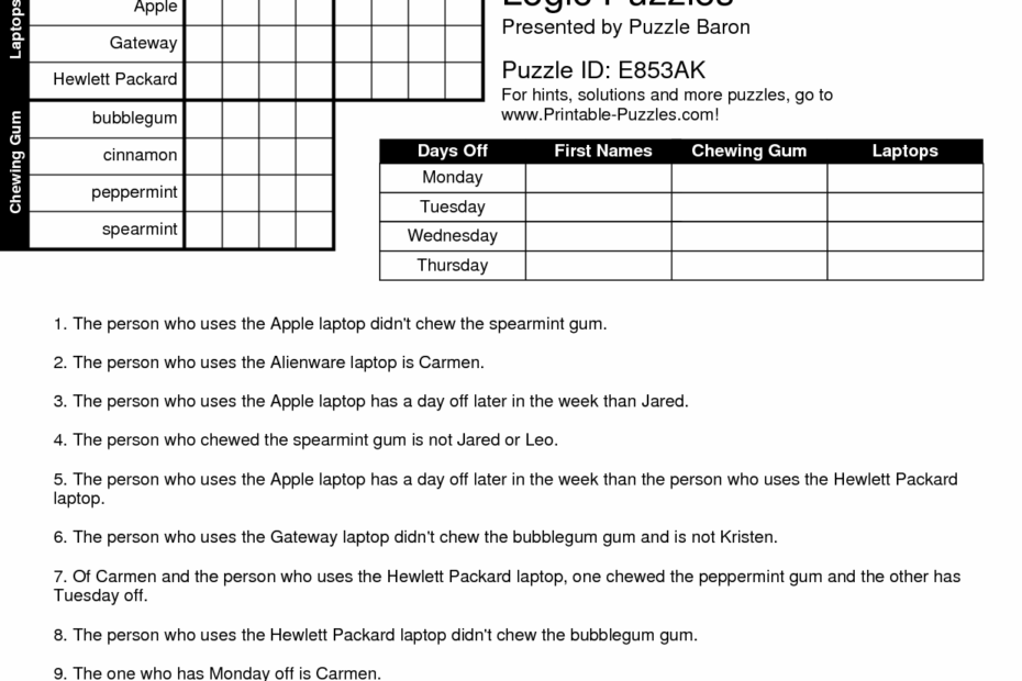 Logic Puzzles Printable For Adults Printable Logic Puzzles