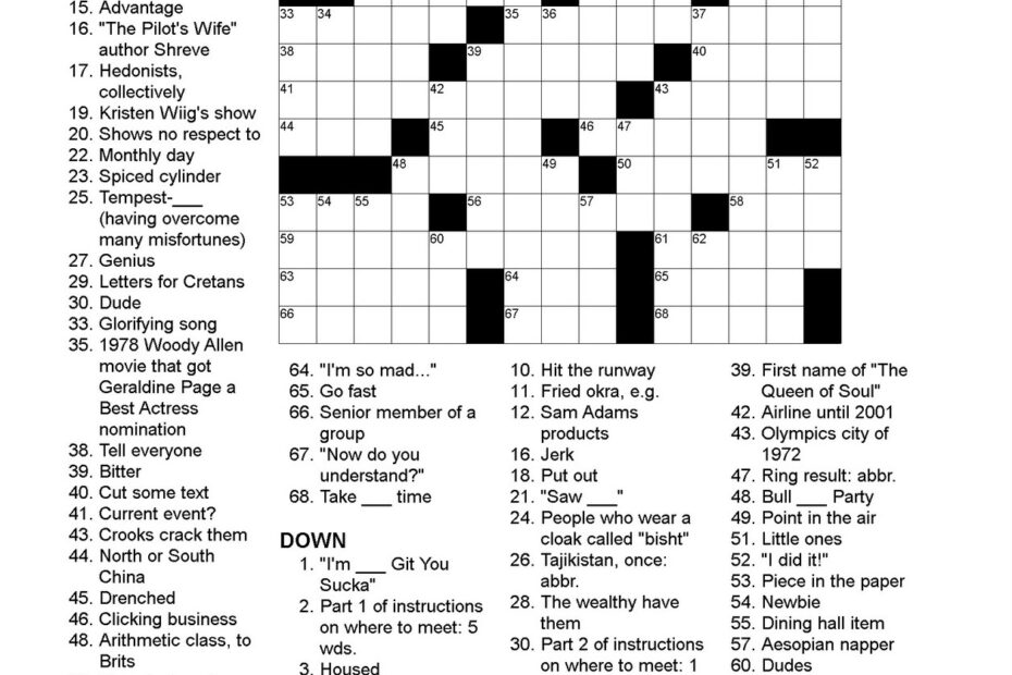 Los Angeles Times Crossword Puzzle Printable Printable Crossword