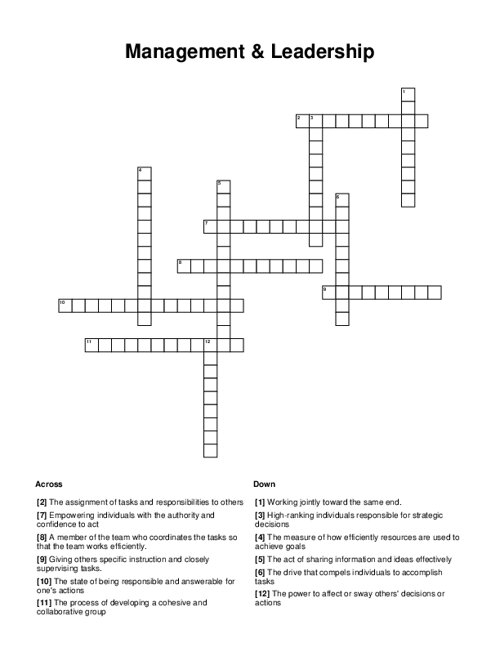 Management Leadership Crossword Puzzle