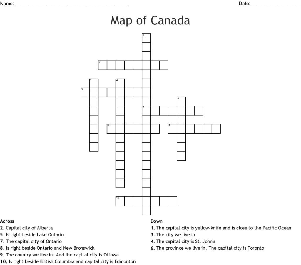 Map Of Canada Crossword Wordmint Printable Canadian Crossword 