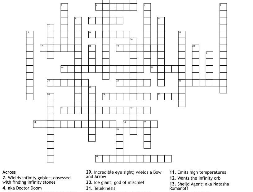 Marvel Crossword Puzzle WordMint
