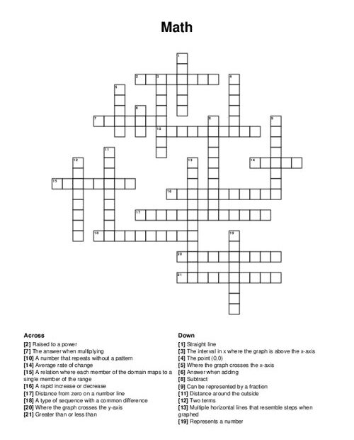 Math Crossword Puzzle