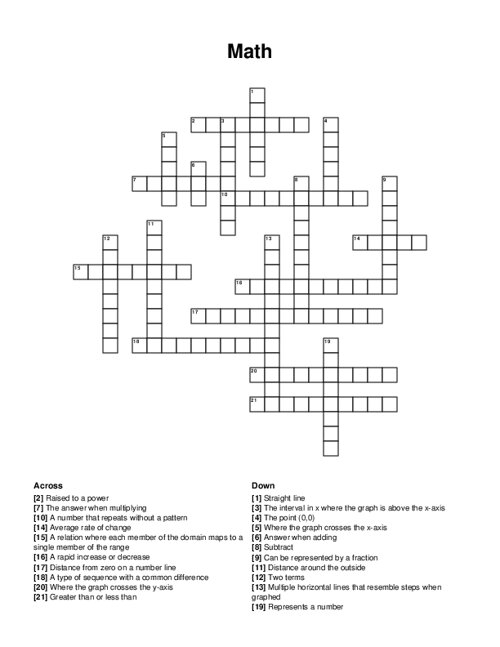 Math Crossword Puzzle
