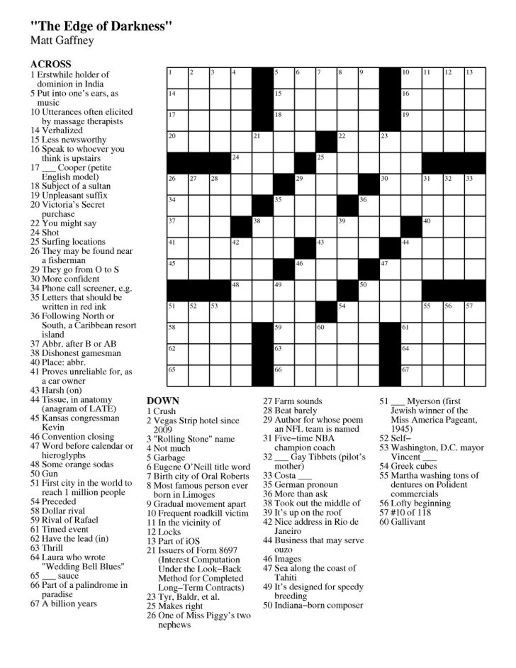 Matt Gaffney 39 s Weekly Crossword Contest 2011 Friends Crossword 
