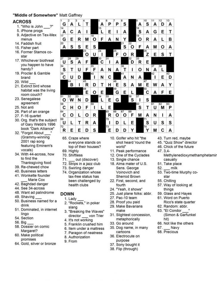 Matt Gaffney 39 s Weekly Crossword Contest November 2009 Printable 