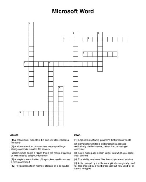 Microsoft Word Crossword Puzzle