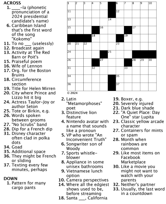 Mini Crossword The Provincetown Independent