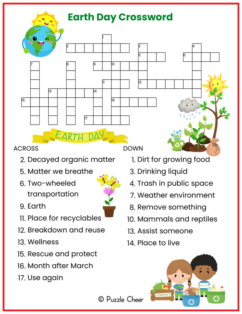 Mini Earth Day Crossword Puzzle Puzzle Cheer