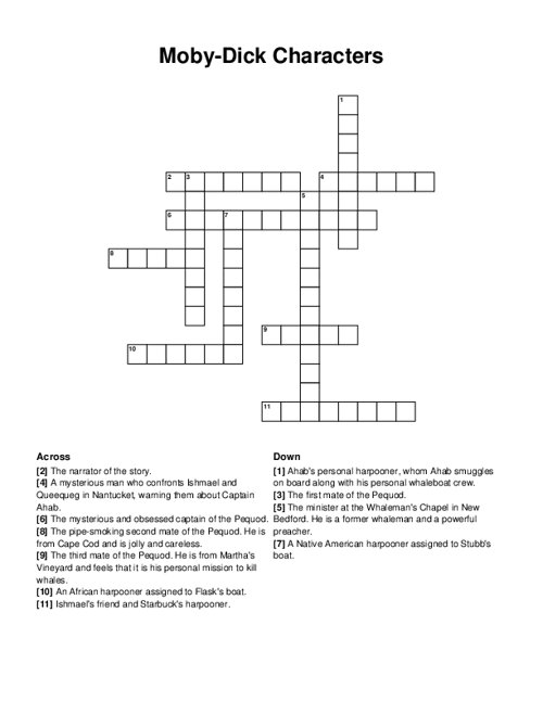 Moby Dick Characters Crossword Puzzle