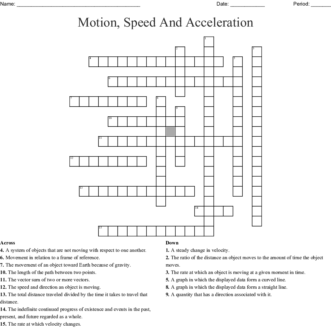 Motion Speed And Acceleration Crossword Wordmint Printable 2 Speed 