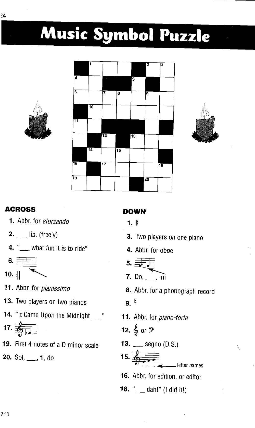Music Crossword Puzzle Printable Coloring Pages FREE