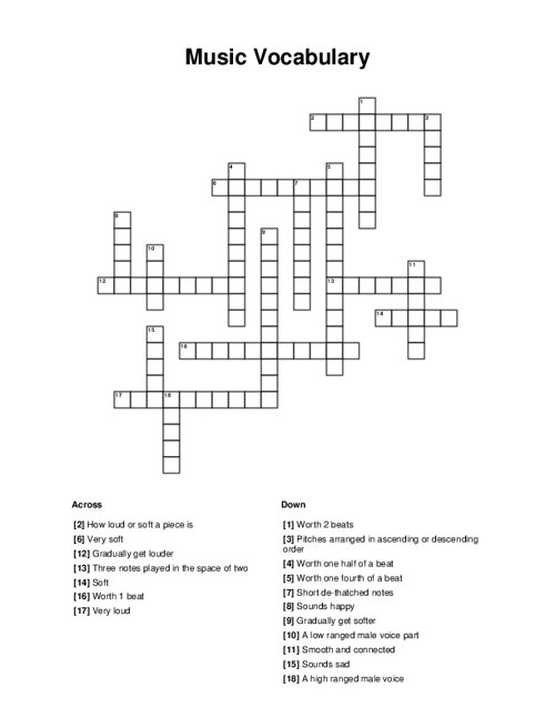 Music Vocabulary Crossword Puzzle